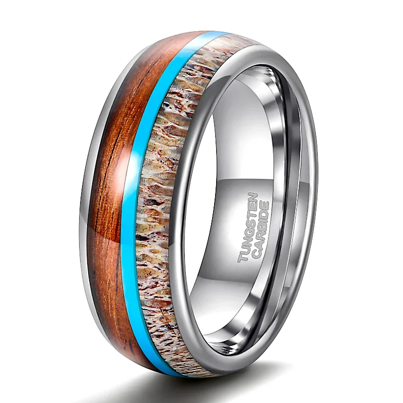 affordable halo engagement rings -Whiskey Barrel Wood & Turquoise Inlay Tungsten Ring