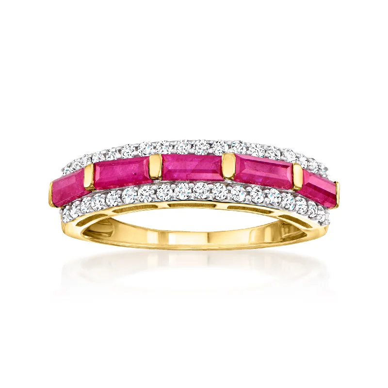 eco-friendly engagement rings -Ross-Simons Ruby and . Diamond Ring in 14kt Yellow Gold