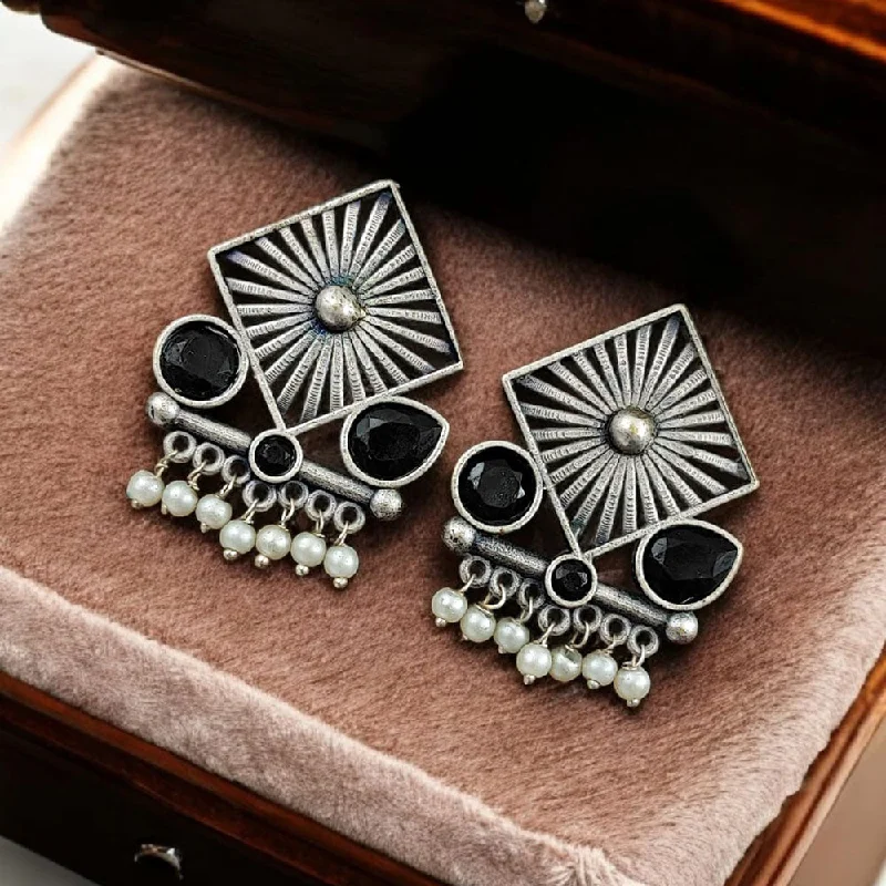 women ear cuff earrings -Maharani Jewels Oxidised Plated Pota Stone And Pearls Dangler Earrings