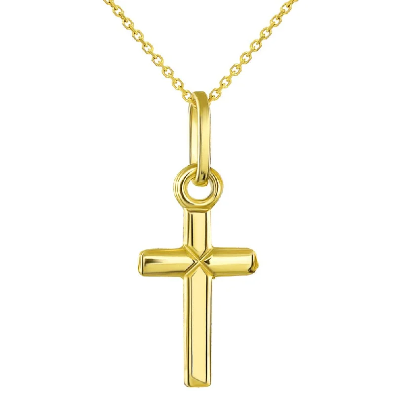 women handmade necklaces -14K Yellow Gold Simple Classic Tiny Cross Charm Pendant Necklace