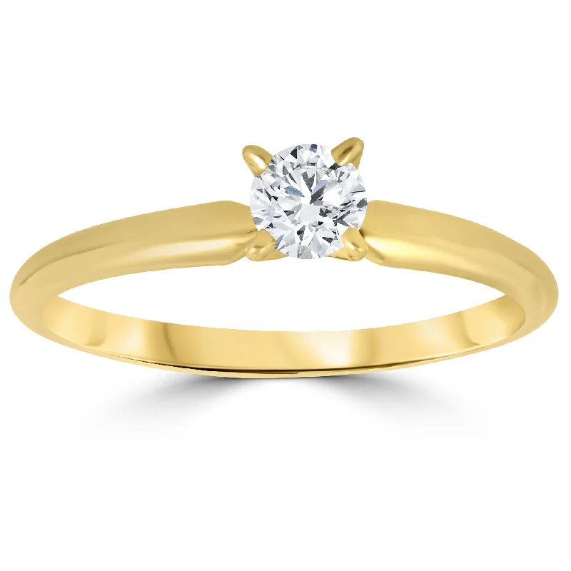 cushion diamond engagement rings -1/3ct Round Diamond Solitaire Engagement Ring 14k Yellow Gold