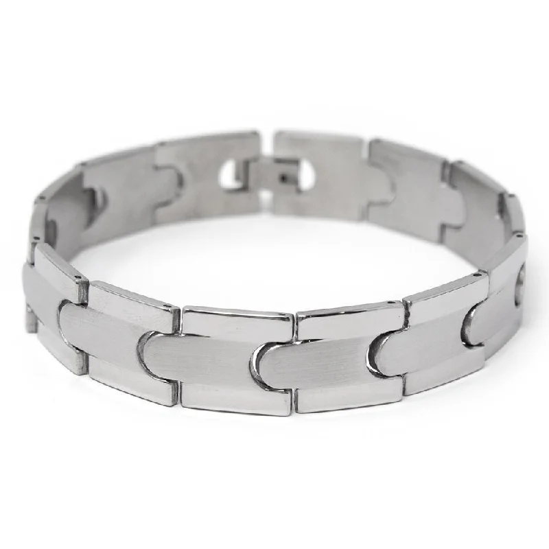 women luxury cuff bracelets -Men's Stainless Steel Puzzle Link Bracelet