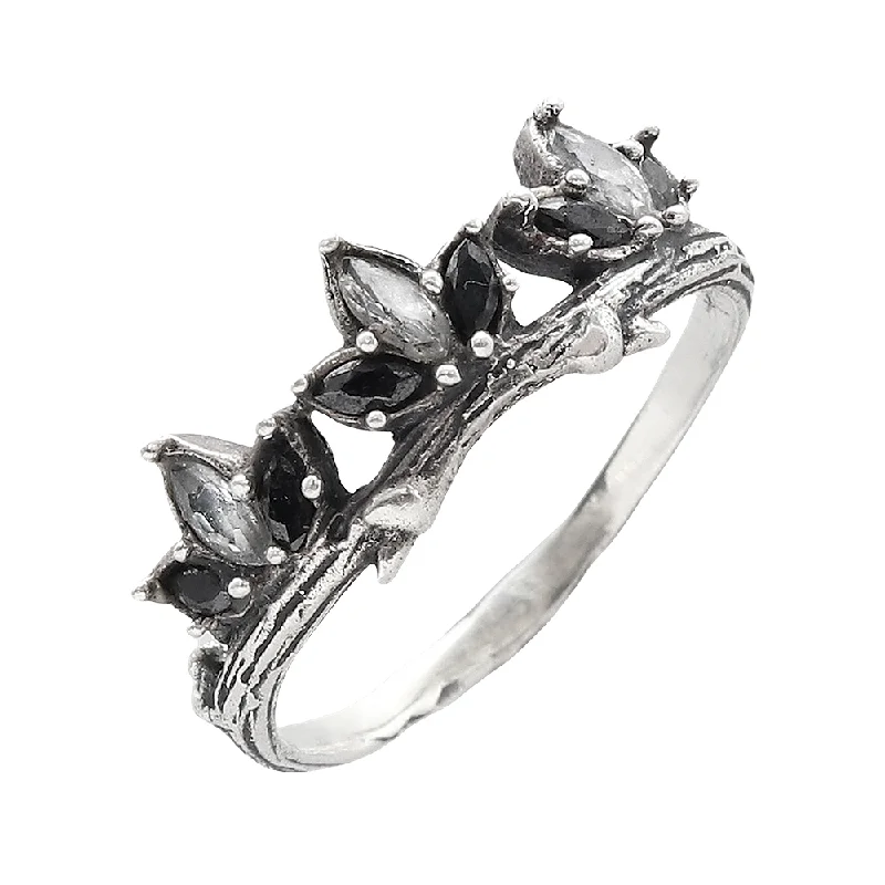 women bold rings -Até Black & Clear Branch Ring