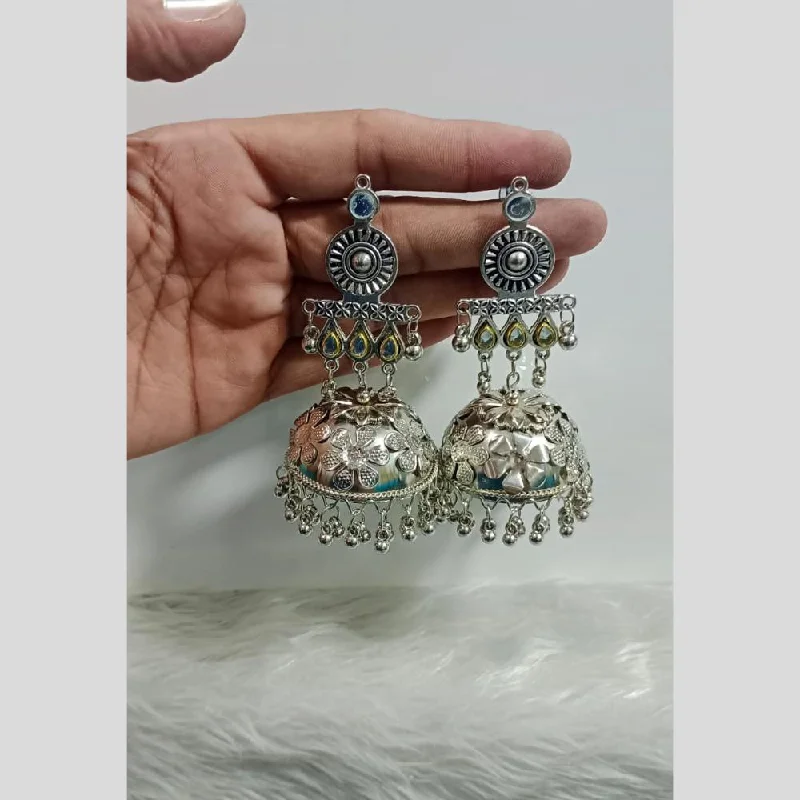 women double hoop earrings -Pooja Bangles Oxidised Plated Jhumki Earrings