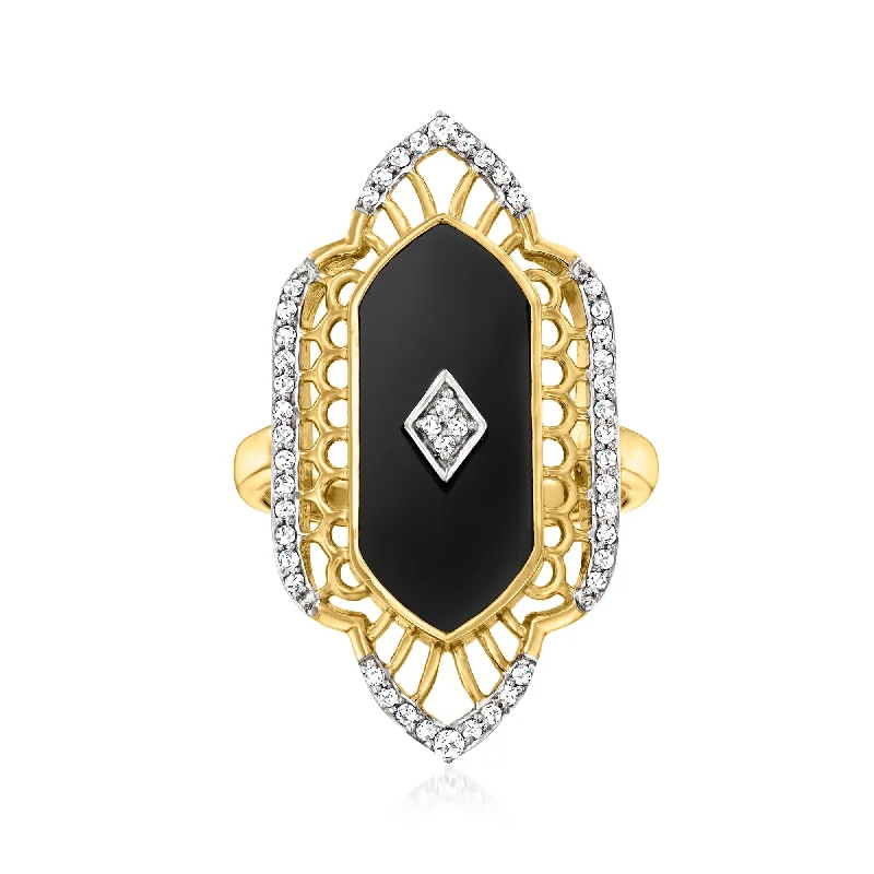 heart-shaped engagement rings -Ross-Simons Black Onyx and White Topaz Ring in 18kt Gold Over Sterling