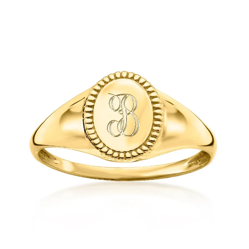 classic white gold engagement rings -Ross-Simons Italian 14kt Yellow Gold Single-Initial Signet Ring