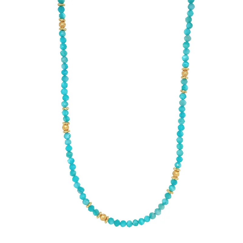 women diamond studded necklaces -Gold Vermeil & Amazonite Beaded Necklace