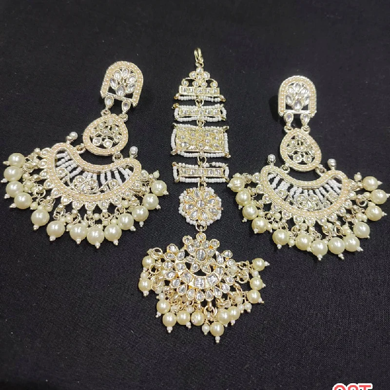 women bold earrings -Lucentarts Jewellery Gold Plated kundan & Beads Earrings With Maangtikka