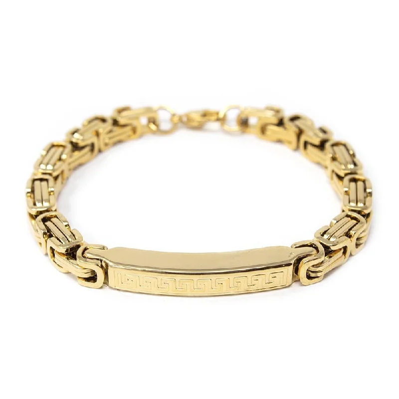 women adjustable bangle sets -Stainless Steel Byzantine Chain ID Bracelet Gold Plated