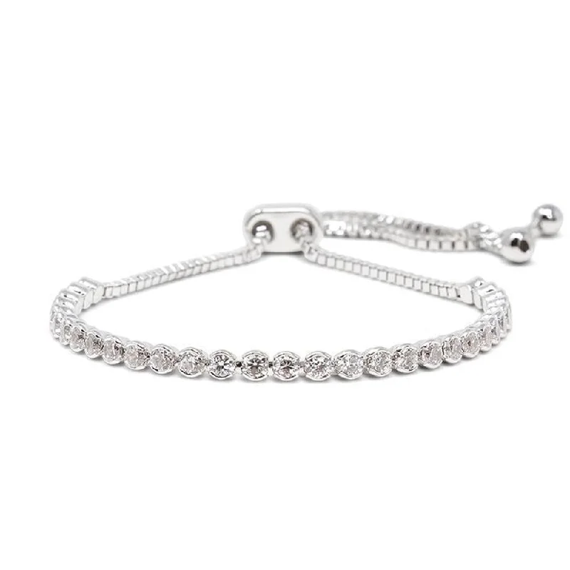 women statement bangles -Round CZ Slide Tennis Bracelet Rhodium Plated