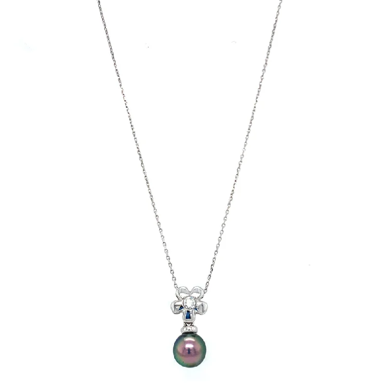 women infinity diamond necklaces -Tahitian Pearl & Diamond Necklace- "Island Bungalow"