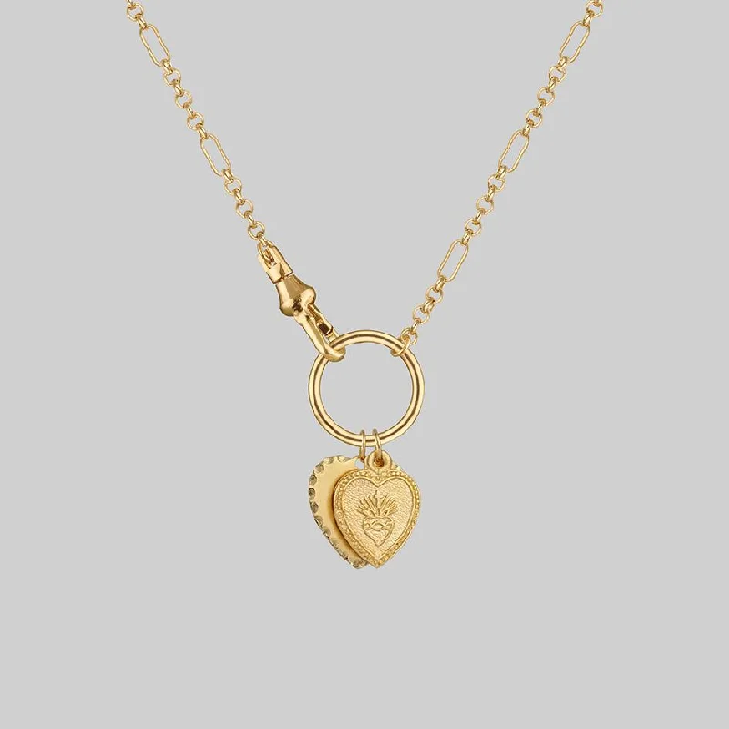 women elegant necklaces -VALENTINA. Multi Heart Charm Clasp Necklace - Gold