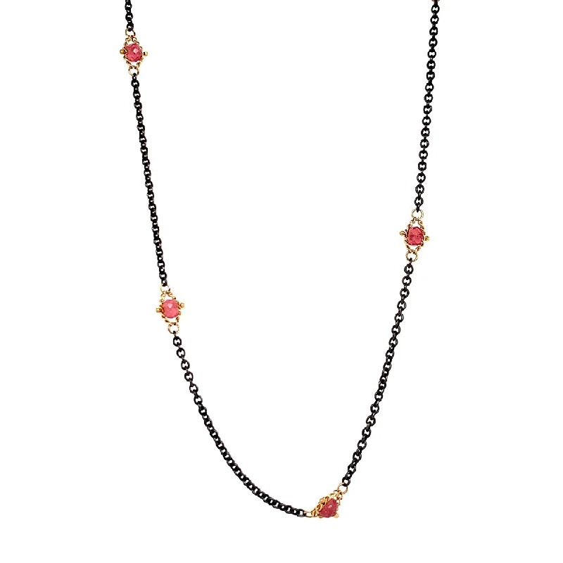 women lucky charm necklaces -Pink Tourmaline Rondelle & Yellow Gold Station Necklace - "Blush"