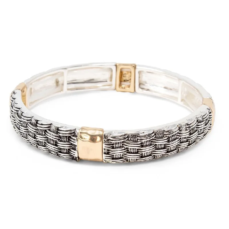 women crystal bangles -Medium Stretch Bracelet Braided Two Tone Silver Gold