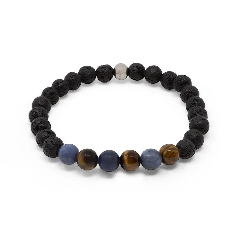 women luxury bangles -Stainless Steel Lava Rock with Tiger Eye Stretch Bracelet