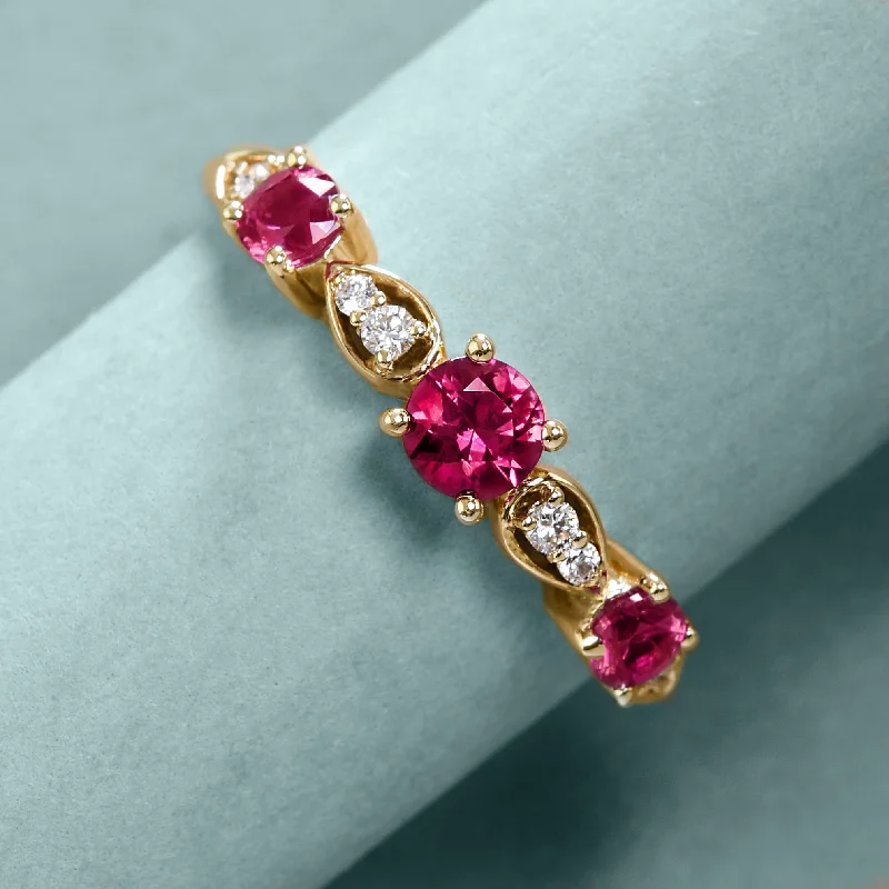 women halo rings -Glowing Ruby and Diamond Ring In Yellow Gold