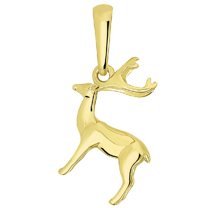 women 18k gold necklaces -Solid 14k Yellow Gold 3D Small Mule Deer Charm Pendant