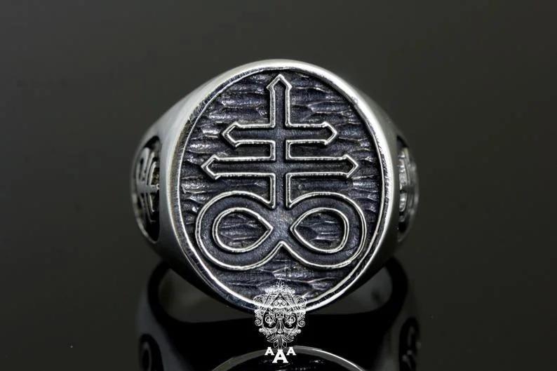 women platinum rings -Cross of Leviathan (Sulphur) Ring .925 Silver