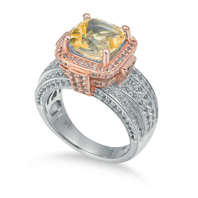 luxury engagement rings -Suzy Levian Sterling Silver Cushion 4.96 Orange Citrine Ring