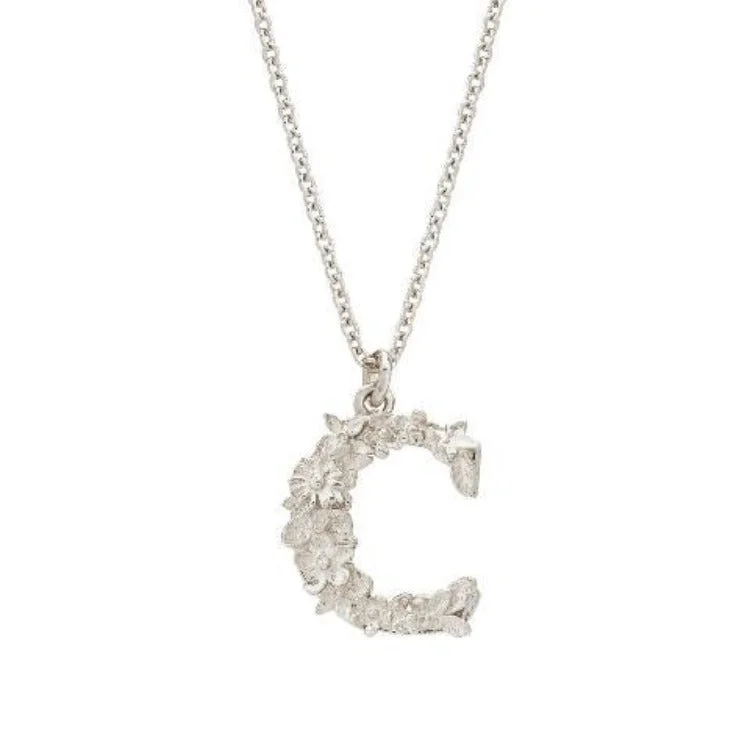 women crystal necklaces -Sterling Silver Floral Letter Necklace - "C"