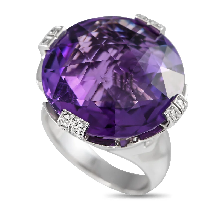 rose gold engagement rings -Bvlgari Parentesi 18K White Gold 0.70 ct Diamond and Amethyst Ring  BV02-082724