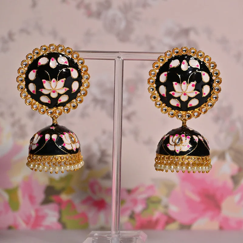 women ruby earrings -Shagna Gold Plated Kundan Stone And Meenakari Jhumki Earrings