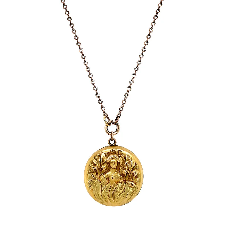 women choker necklaces -Yellow Gold Antique Art Nouveau Locket - "Rosetta"