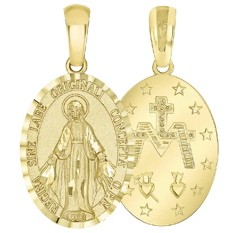 women luxurious gemstone necklaces -14k Yellow Gold Traditional Virgin Mary Miraculous Catholic Medallion Pendant