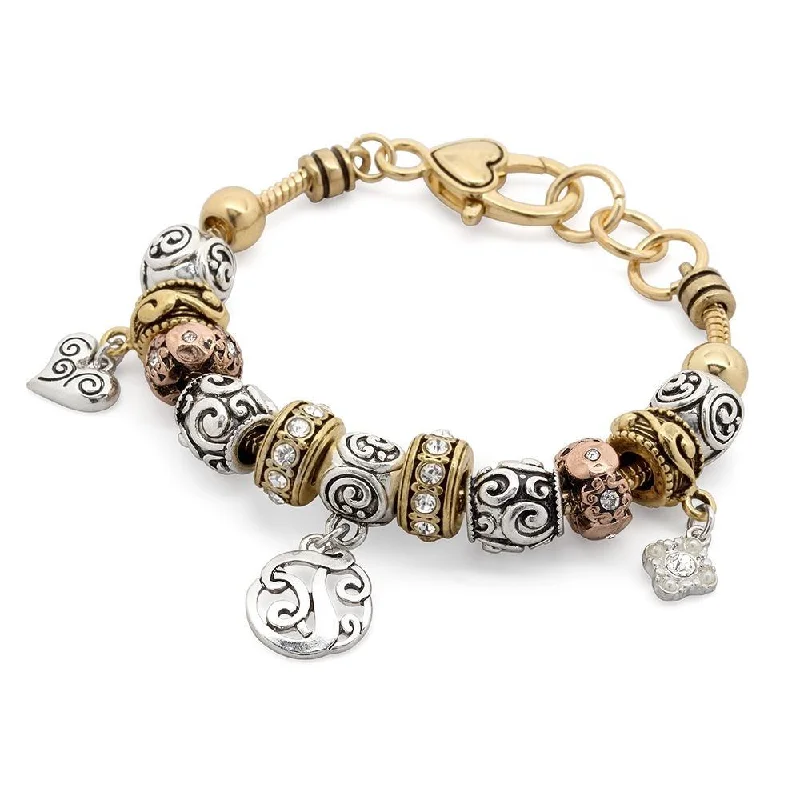 women vintage bracelets -Charm Bracelet Initial T