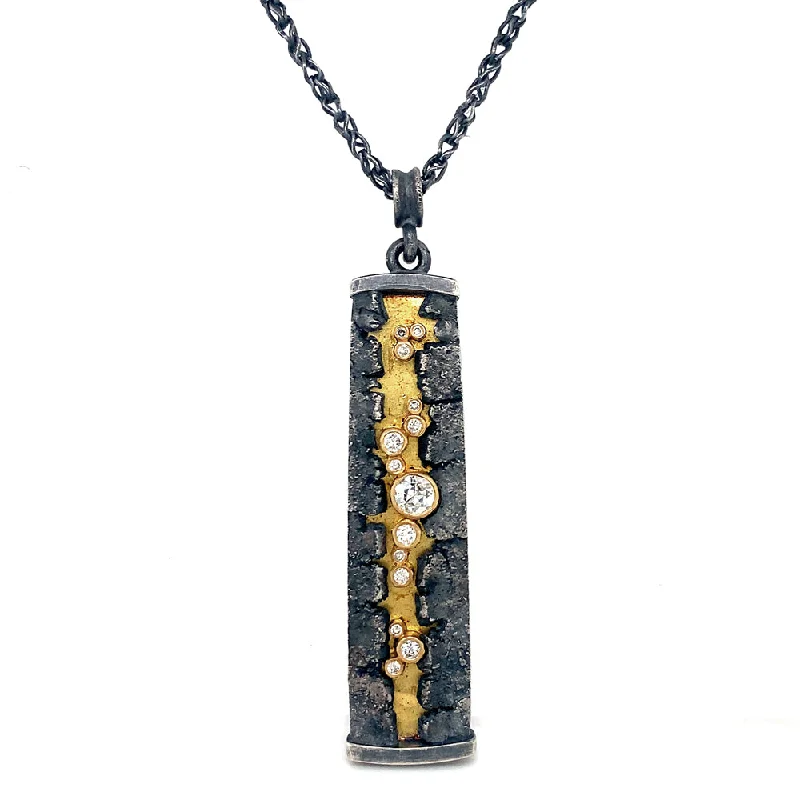 women 18k gold necklaces -Sterling Silver and Gold Necklace with Diamonds - "Column"