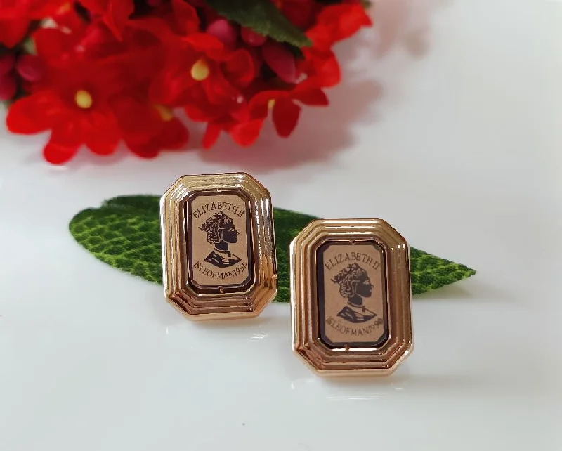 women pearl earrings -Tarohi JewelsStainless Steel Silver/Rosegold Plated Queen Elizabeth Portrait Earring-STNER 2570