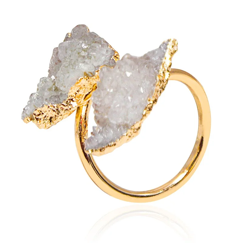 women modern wedding rings -Handmade Druzy Open Ring