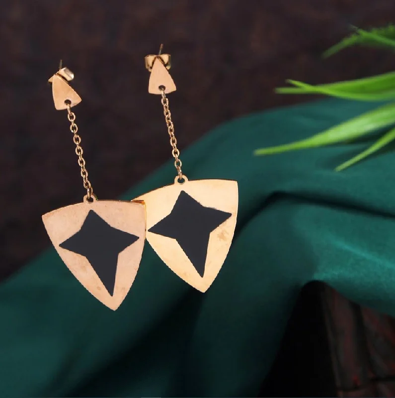 women drop earrings -Tarohi JewelsStainless Steel Rosegold Plated Shield Shaped Earring-STNER 2709