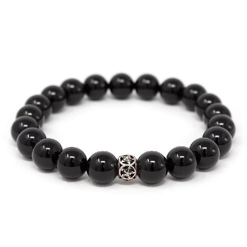 women adjustable charm bracelets -Onyx Men's Bracelet with 925 Sterling Silver Bead