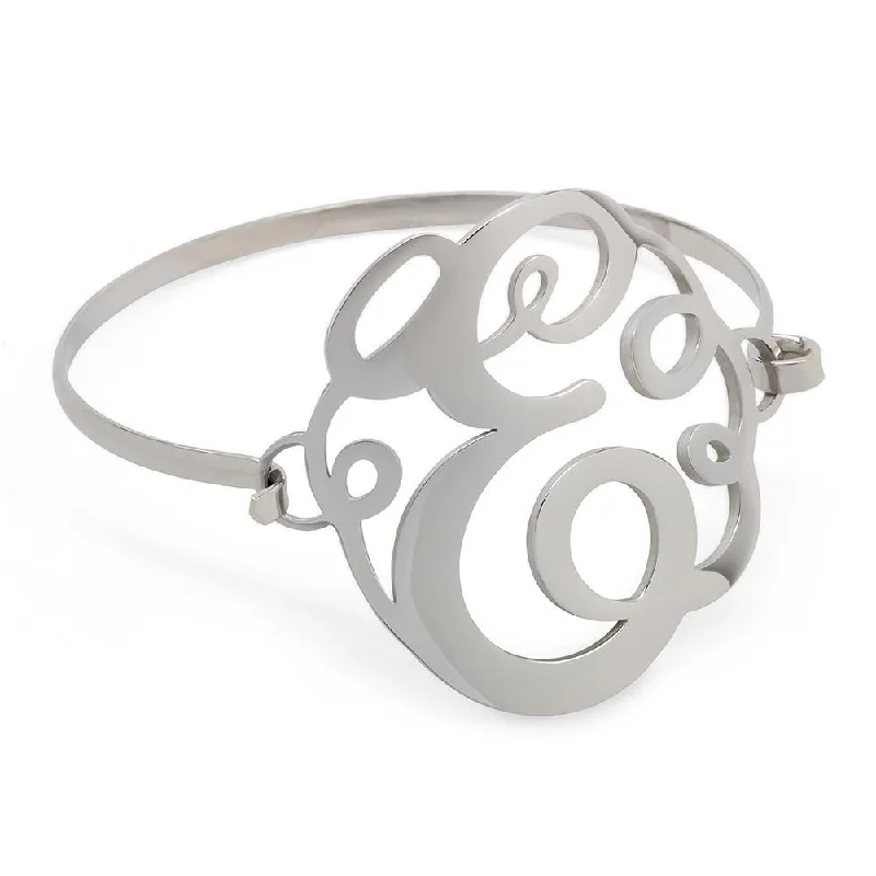 women engraved cuff bracelets -Stainless Steel Wire Bracelet Initital - E