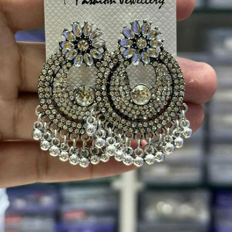 women diamond stud earrings -Manisha Jewellery Oxidised Plated Austrian Stone And Ghungroo Dangler Earrings