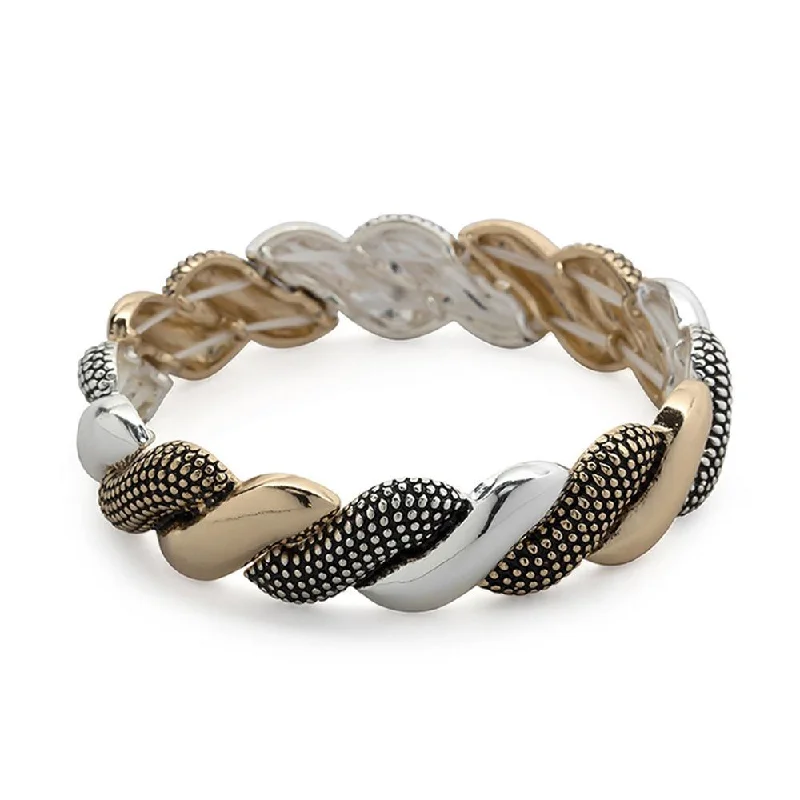 women antique bracelets -Large Stretch Bracelet Dots Braided Two Tone