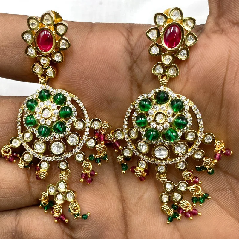 women stud earrings -Royal Kundan Jewellery Gold Plated Kundan Stone And Pearls Dangler Earrings