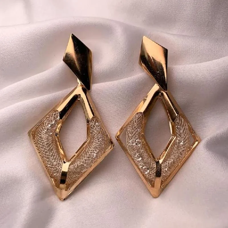 women diamond drop earrings -Etnico Latest Fashion Stylish Gold Plated Chunky Dangler Earrings For Women (E3207FL)