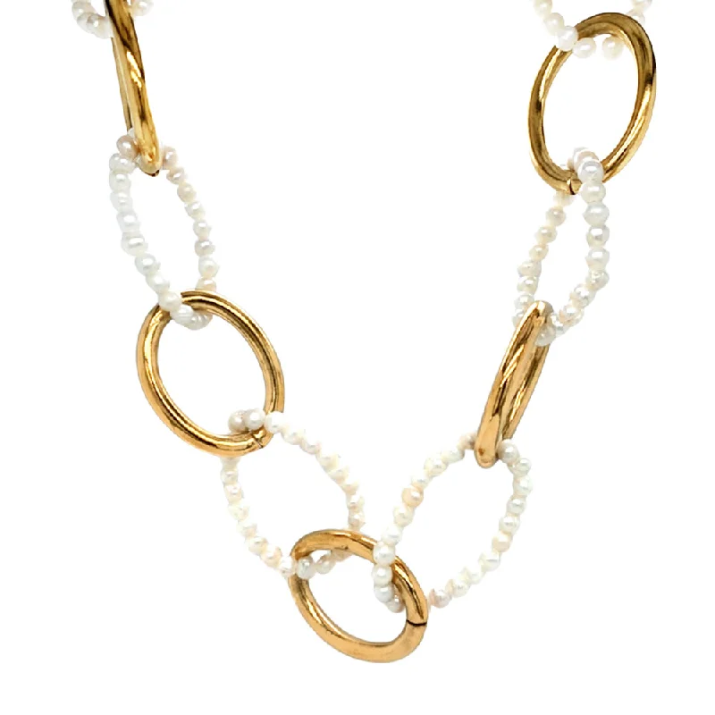 women twisted chain necklaces -Yellow Gold Plate & Pearl Large Oval Link Necklace - "Gisele"