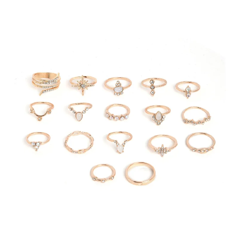 unique engagement rings -Designer Gold Plated Set Of 15 Rings