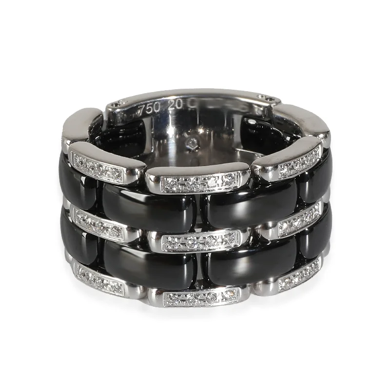 round diamond engagement rings -Chanel Ultra Diamond Ring With Black Ceramic in 18KT White Gold 0.37 CTW