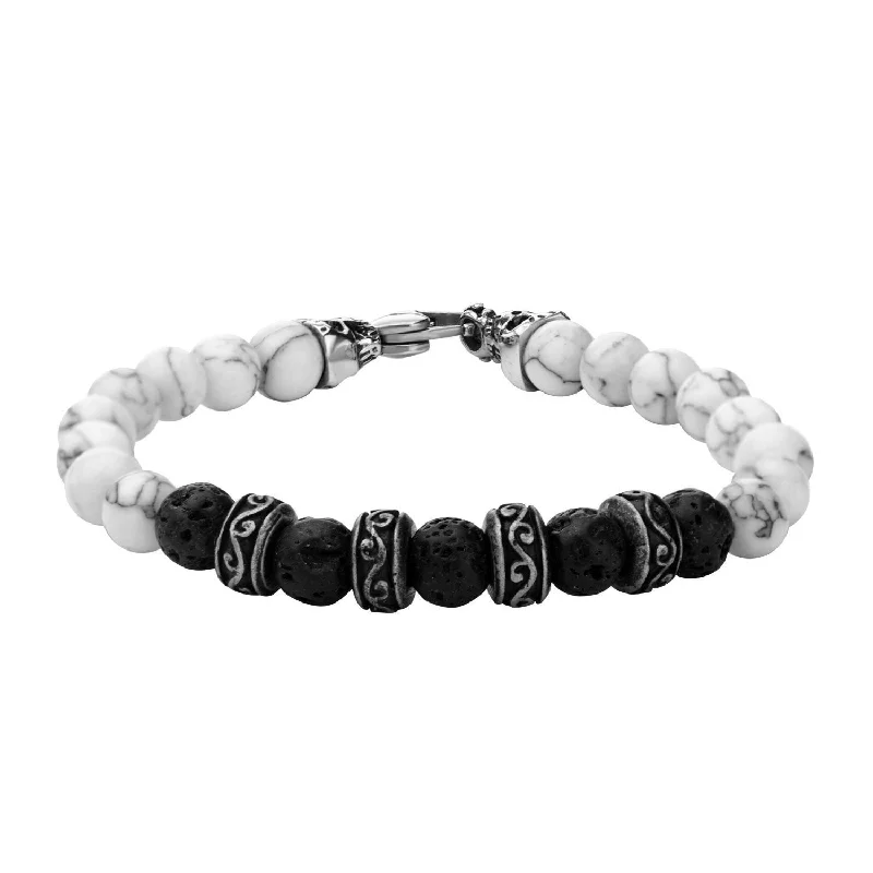 women stack bracelets -Stainless Steel Bracelet Onyx and Lava Beads