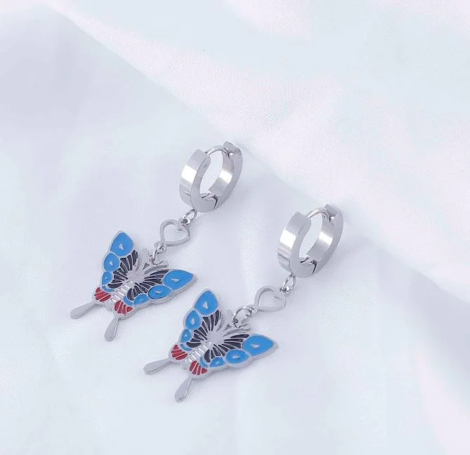 women dangle earrings -Tarohi JewelsStainlees Steel Enamel Butterfly Hoops Earring   - STNER 5070