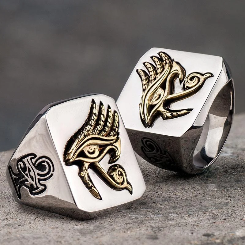 women modern rings -Eye of Horus Stainless Steel Signet Ring