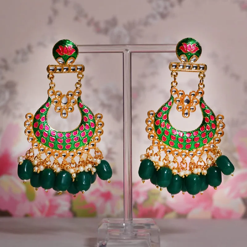 women cocktail earrings -Shagna Gold Plated Kundan Pearl And Meenakari Dangler Earrings