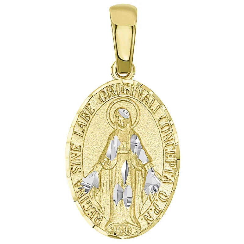 women eco-friendly necklaces -14k Yellow Gold Traditional Virgin Mary Miraculous Catholic Medal Charm Pendant (Small)