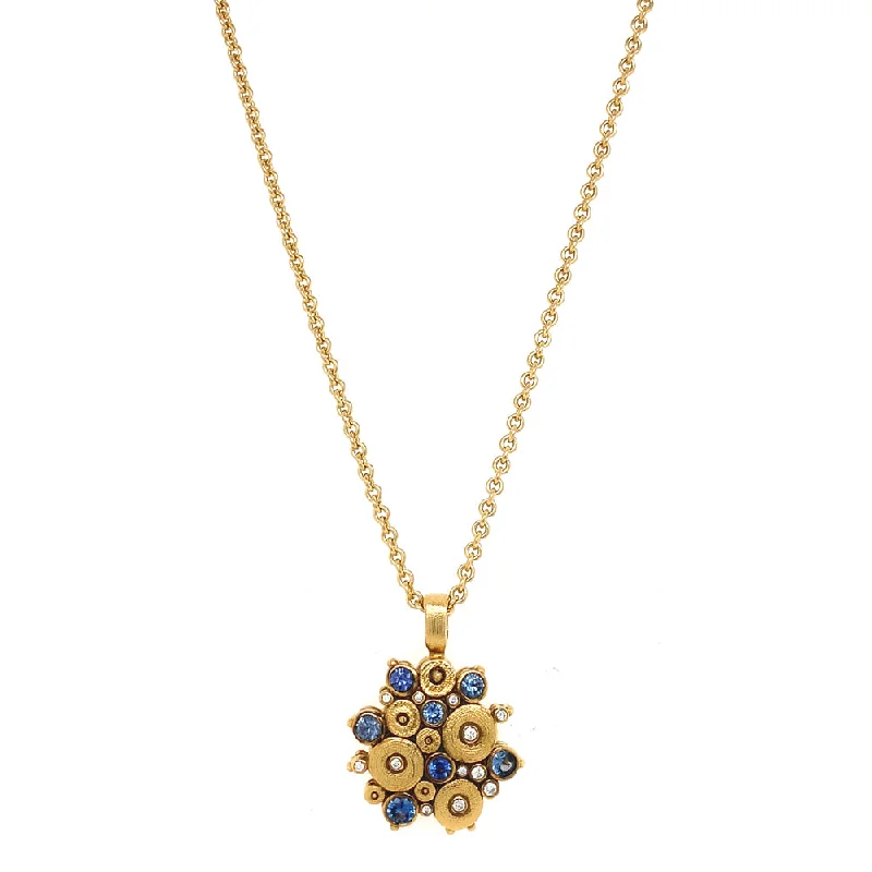 women wedding necklaces -Yogo Sapphire & Diamond Cluster Pendant - "Ocean"