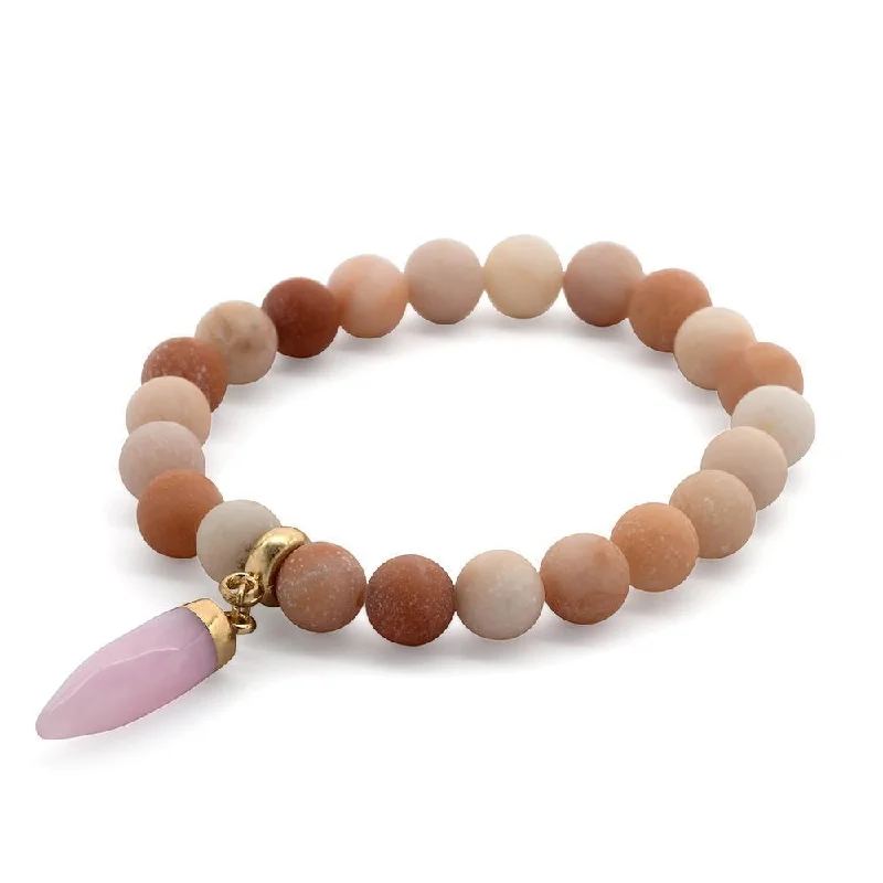 women stackable bangles -Semi Precious Stone Stretch Bracelet with Icicle Peach