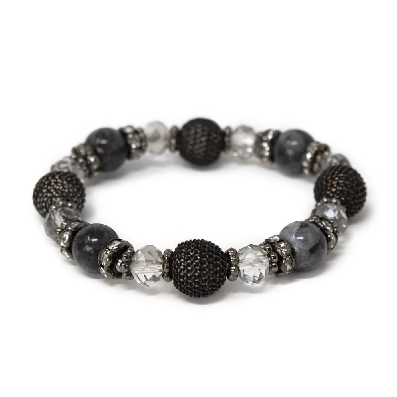 women luxury cuff bracelets -Stretch Semi-Precious Beaded Bracelet Black